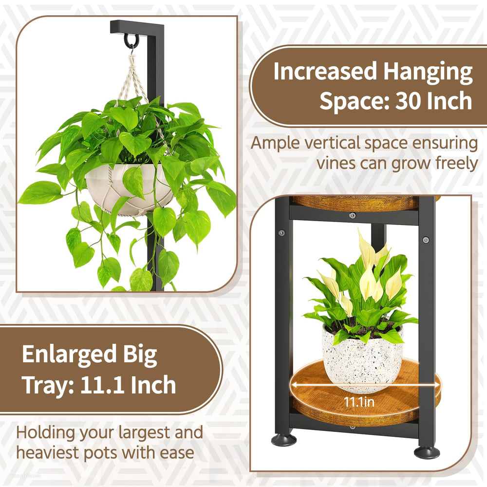 Close-up of LASZOLA plant stand's top hook and trays