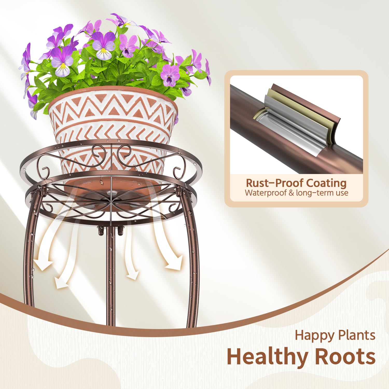 Close-up of LASZOLA Plant Stand's vintage design details