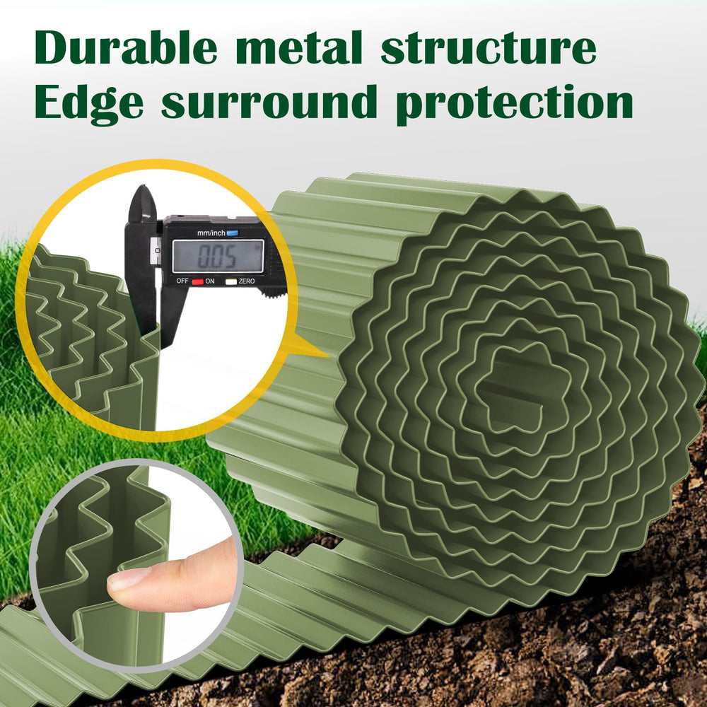 Close-up of LAVEVE metal garden edging showing corrugated design