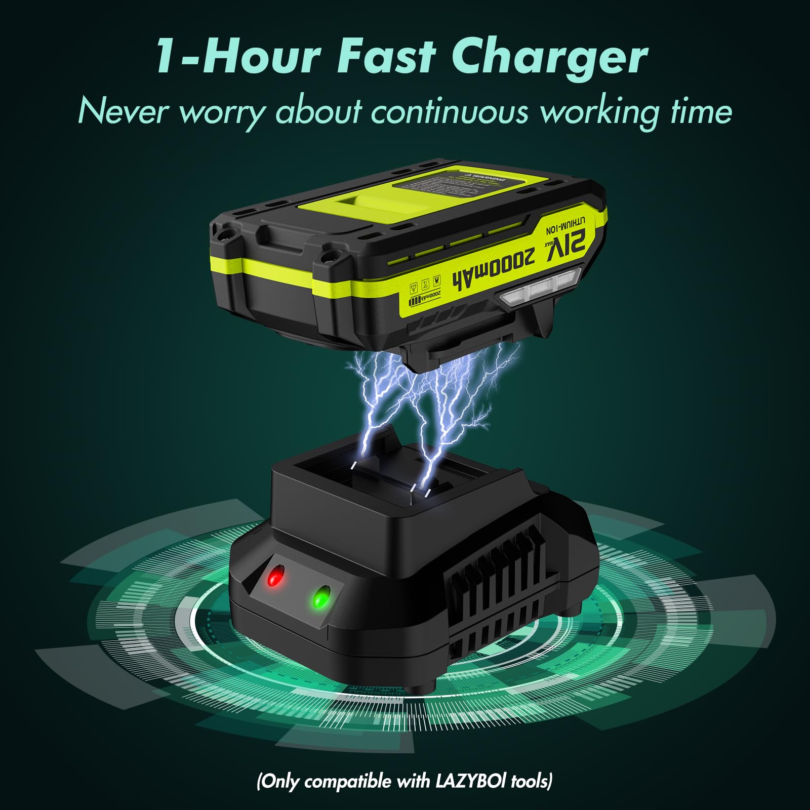 Close-up of LAZYBOI Leaf Blower battery and charging indicator