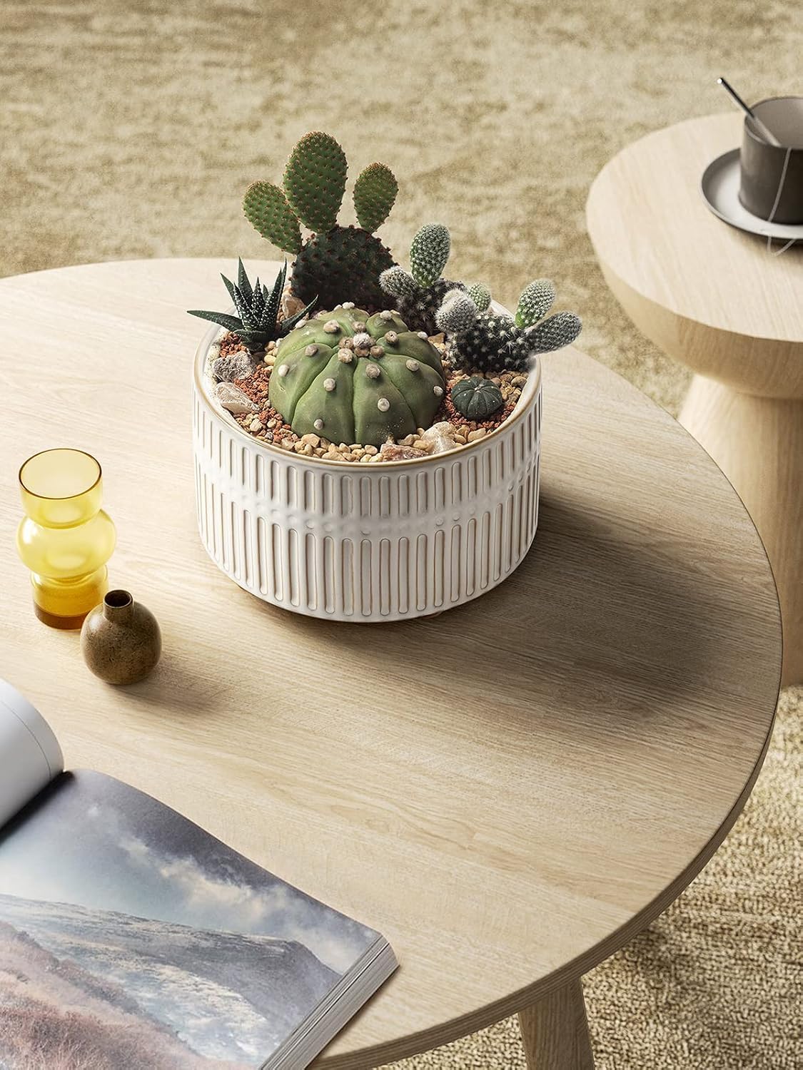 Close-up of LE TAUCI succulent planters showing unique glaze texture