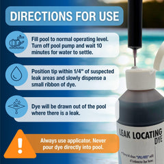 Close-up of Leakmaster dye application in pool