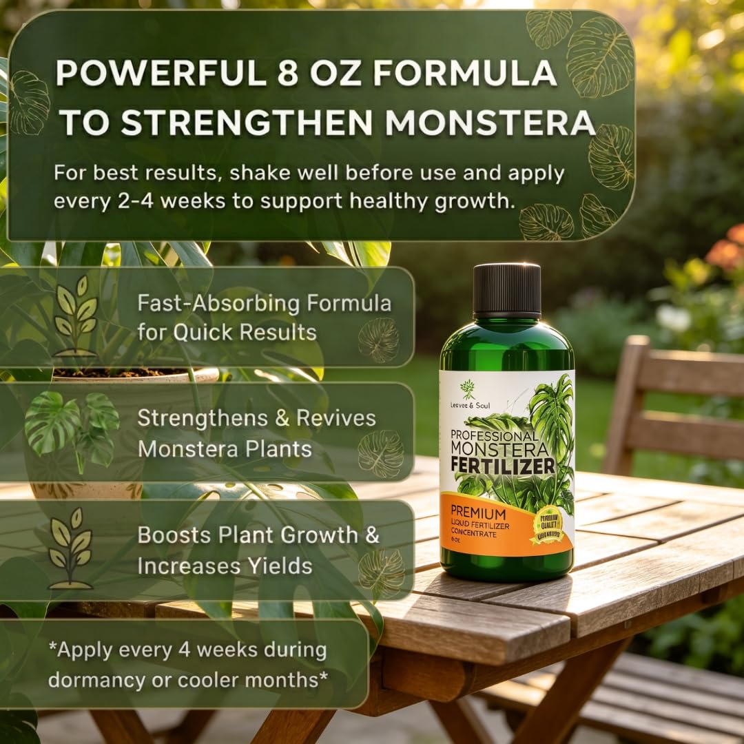 Close-up of Leaves and Soul Monstera Fertilizer Liquid texture