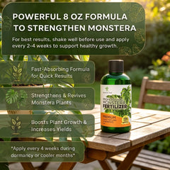 Close-up of Leaves and Soul Monstera Fertilizer Liquid texture
