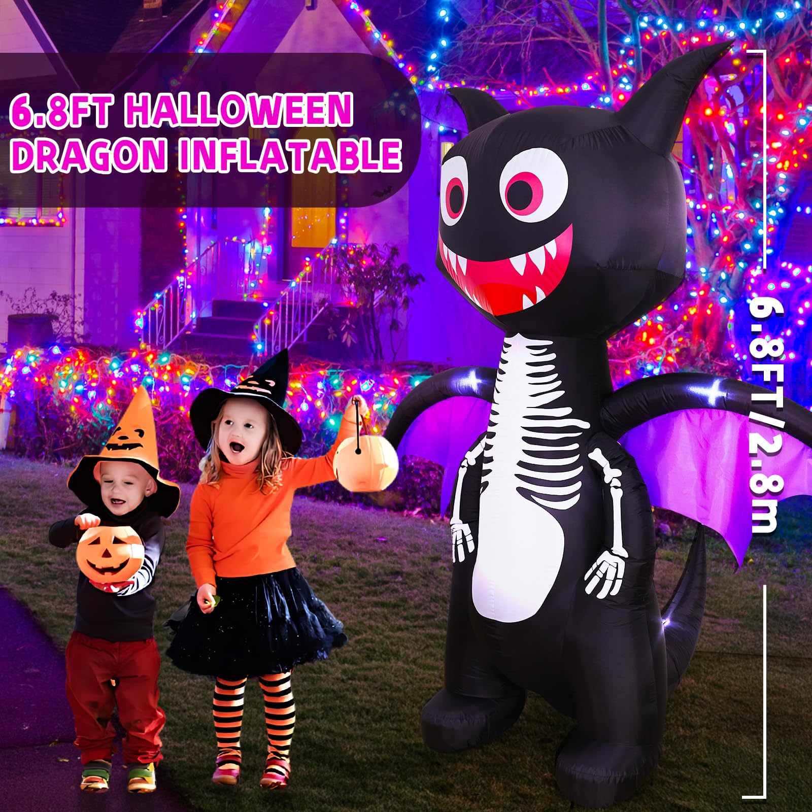 Close-up of LED lights on MGparty inflatable dragon
