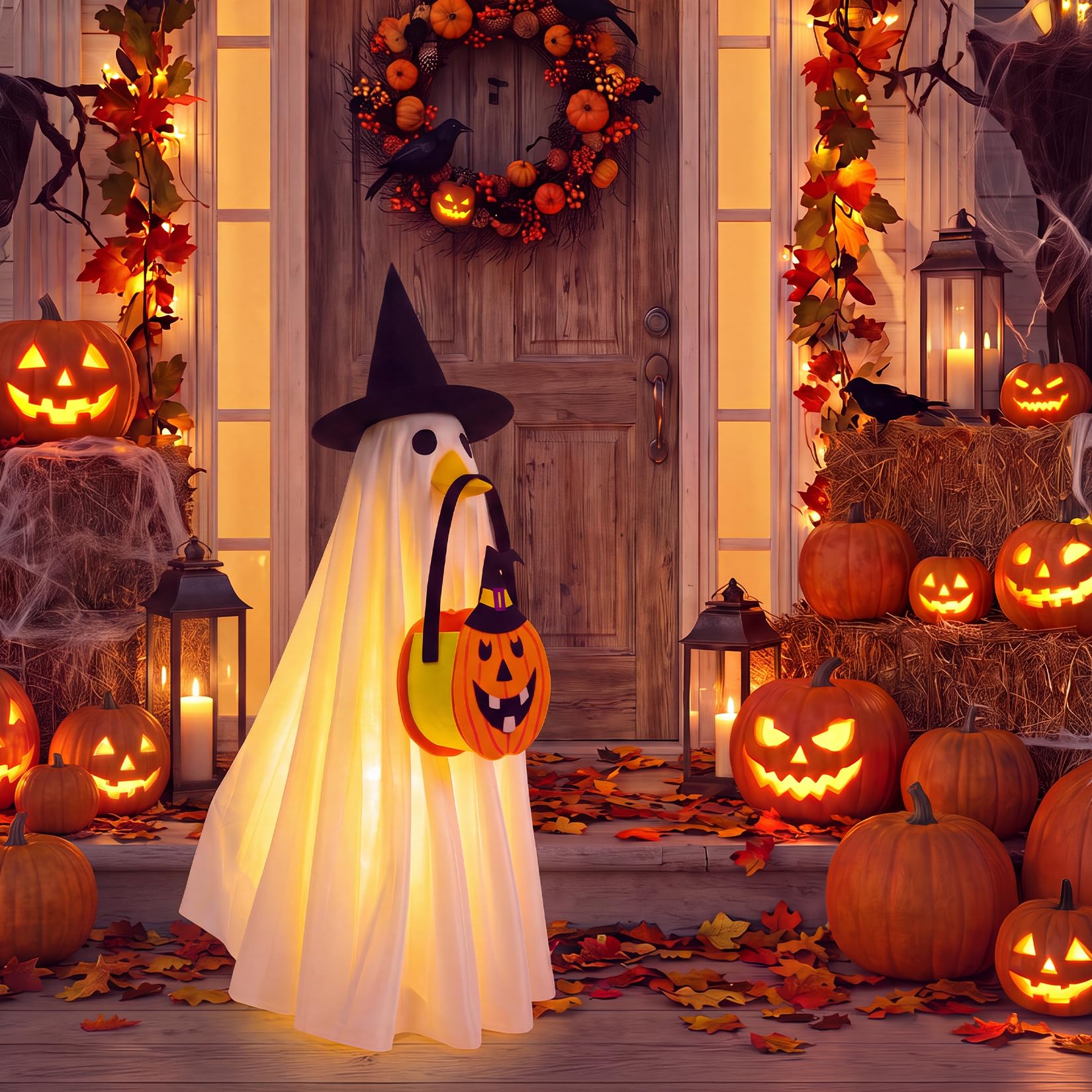Close-up of LED string lights on the Halloween goose outfit