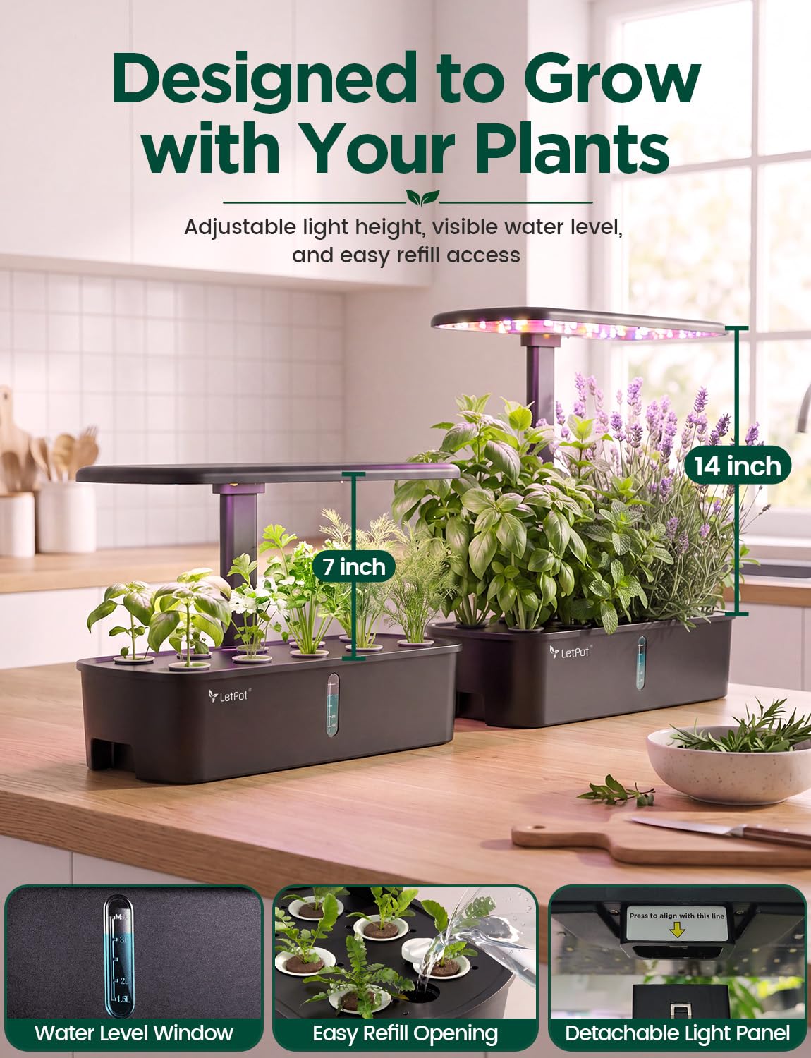Close-up of LETPOT app interface controlling hydroponic system