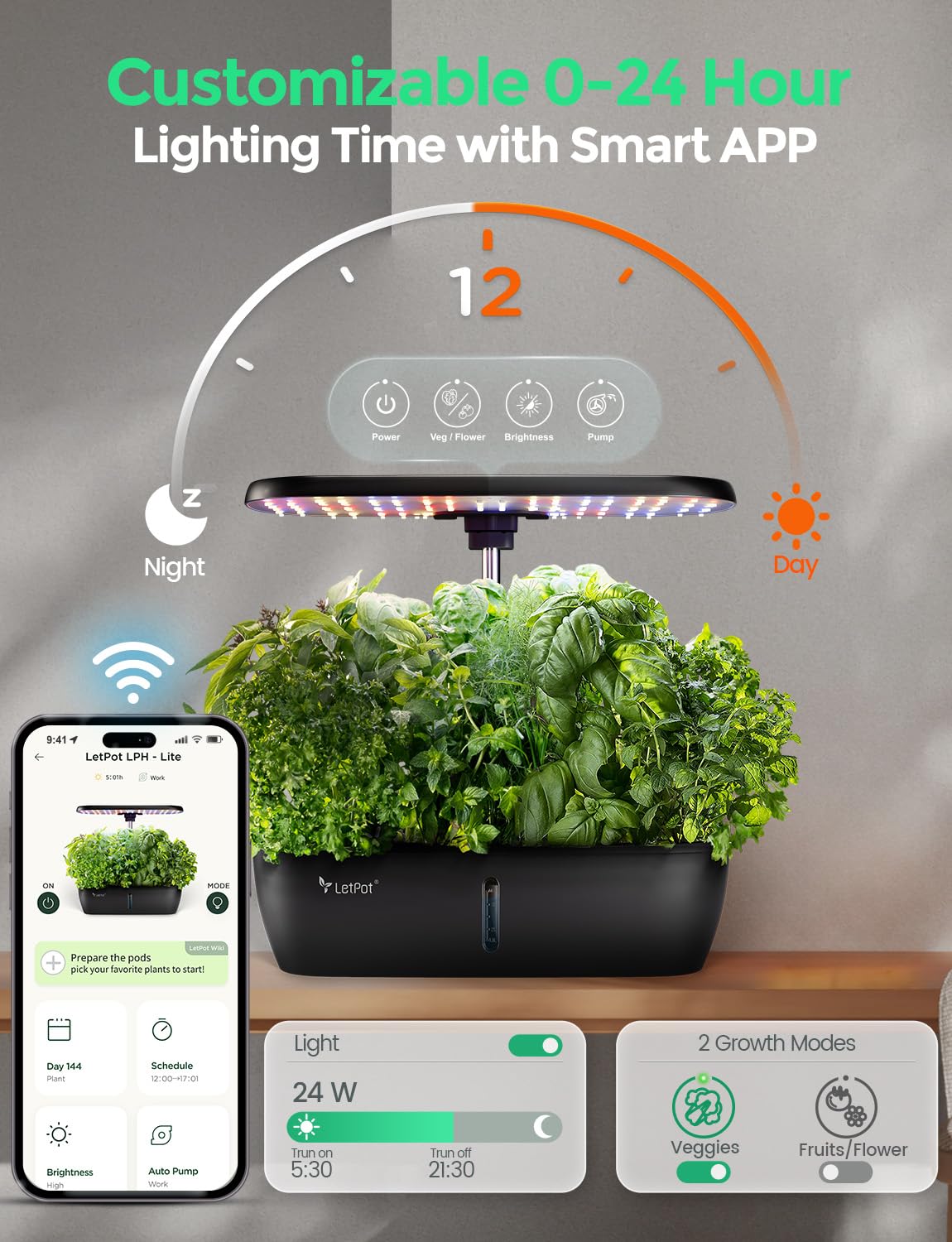 Close-up of LETPOT app interface for plant care