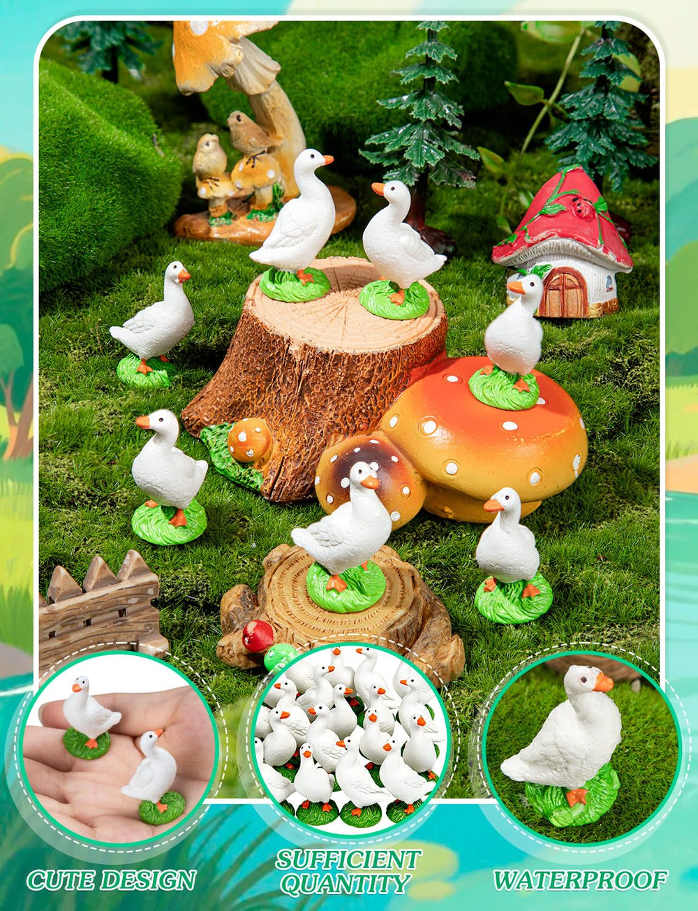 Close-up of LHSYFBZ mini goose figurine, white, front view