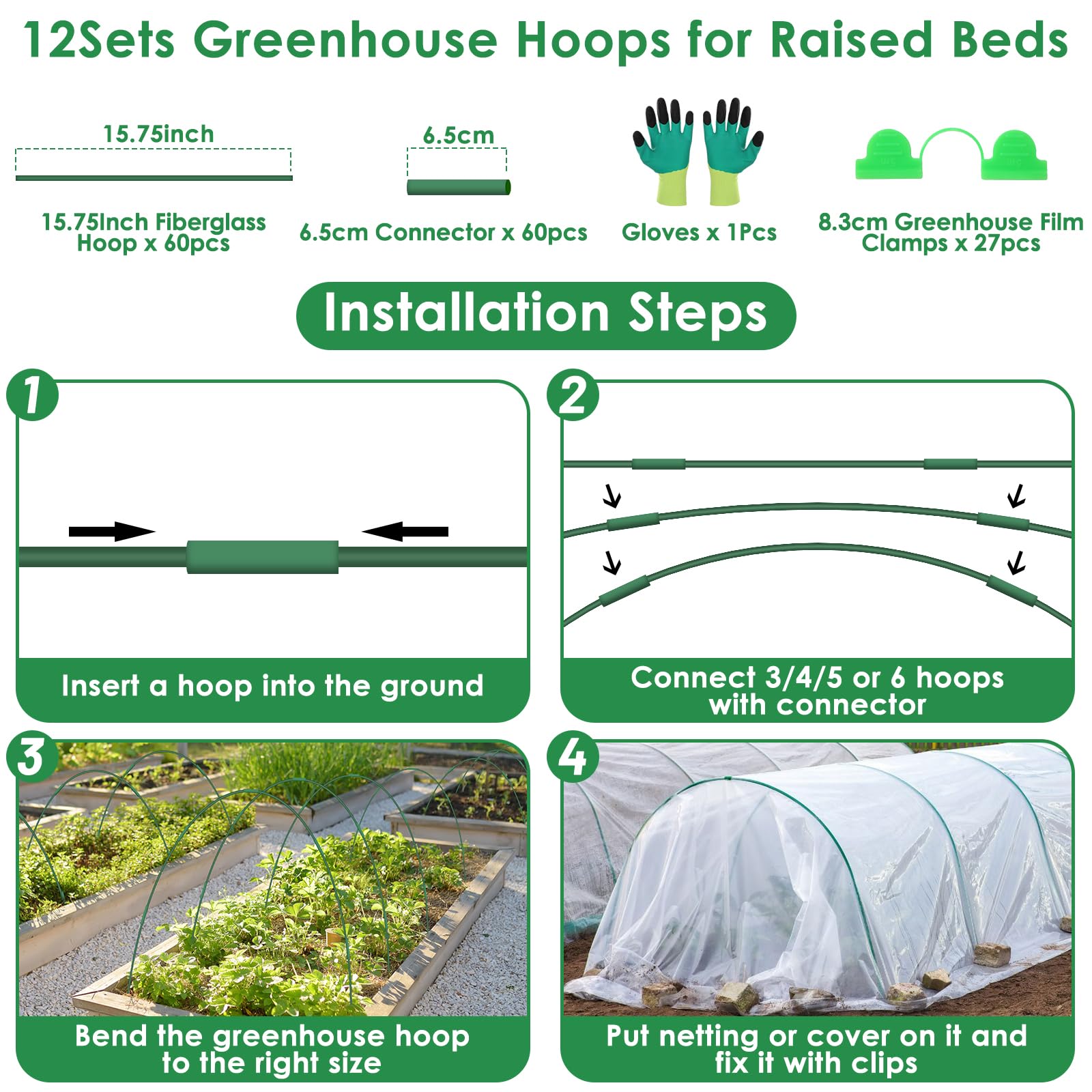 Close-up of LifeisLuck Garden Hoops connectors and clips