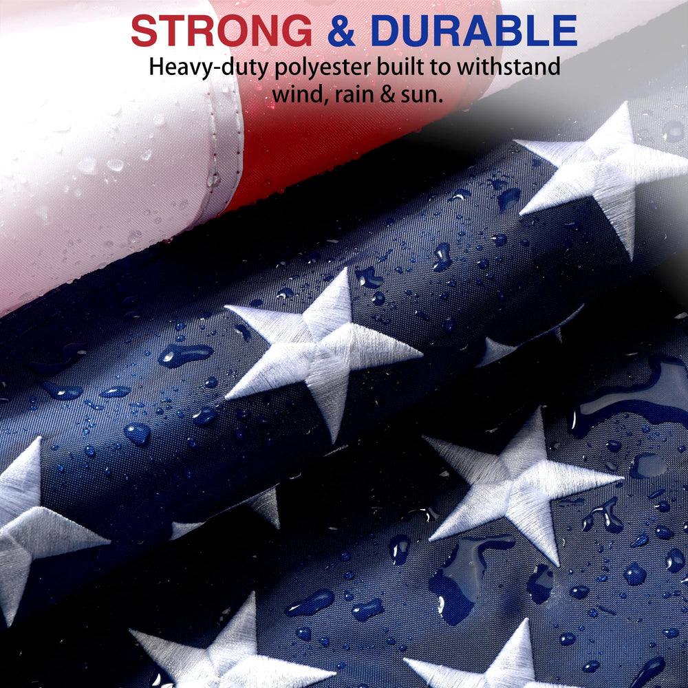 Close-up of Lifraon American Flag with quadruple-stitched hems