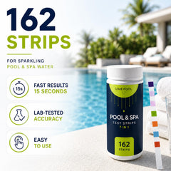 Close-up of LIME POOL test strip in water