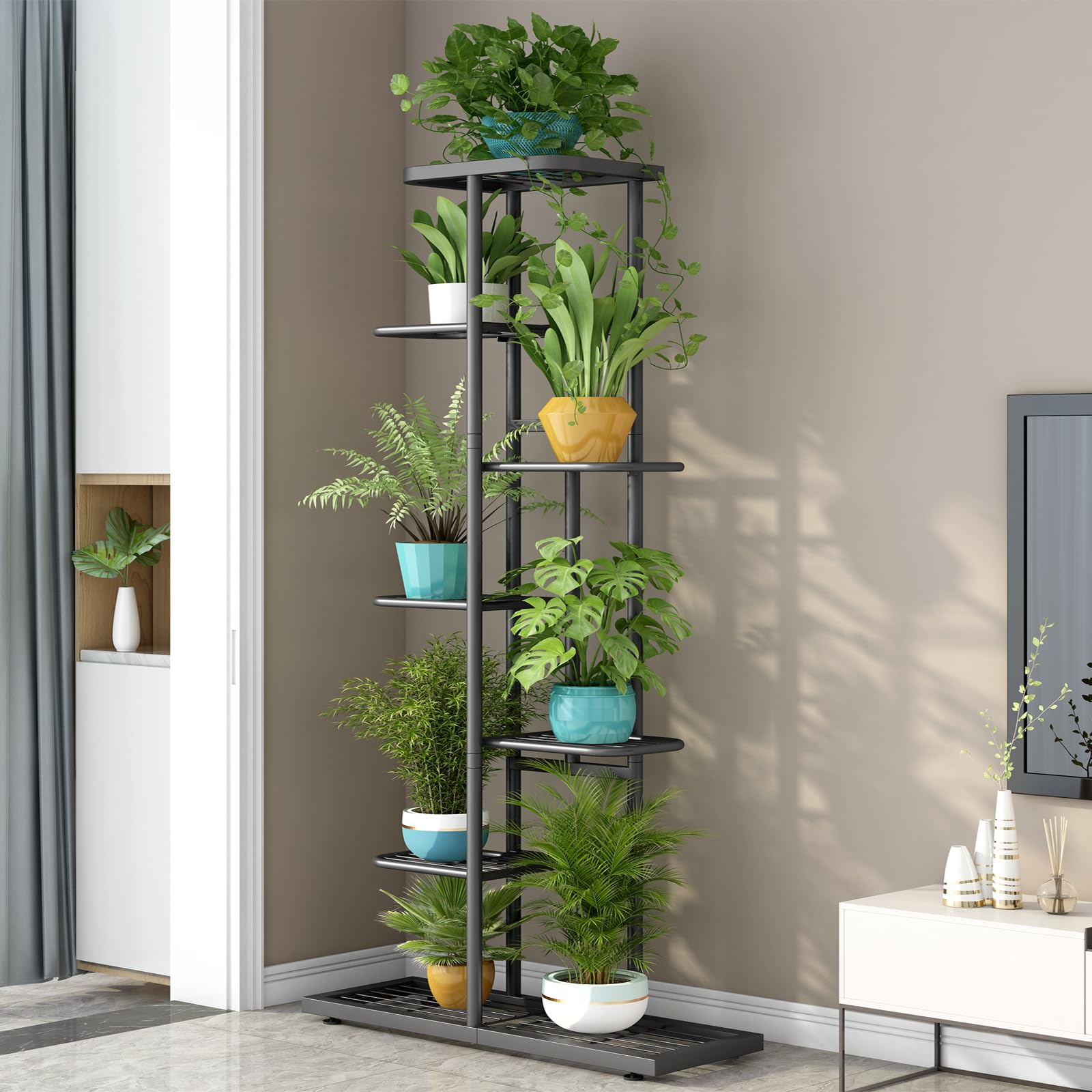 Close-up of LINZINAR 7 Tier Plant Stand metal design