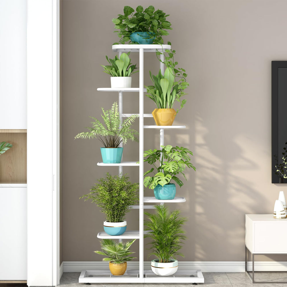Close-up of LINZINAR 7 Tier Plant Stand metal frame