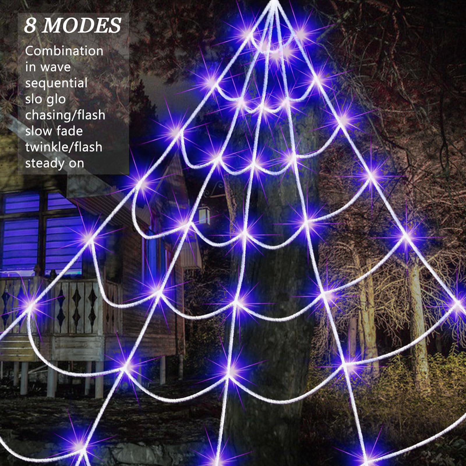 Close-up of Liveasily Spider Web Lights showing triangular design and LED bulbs