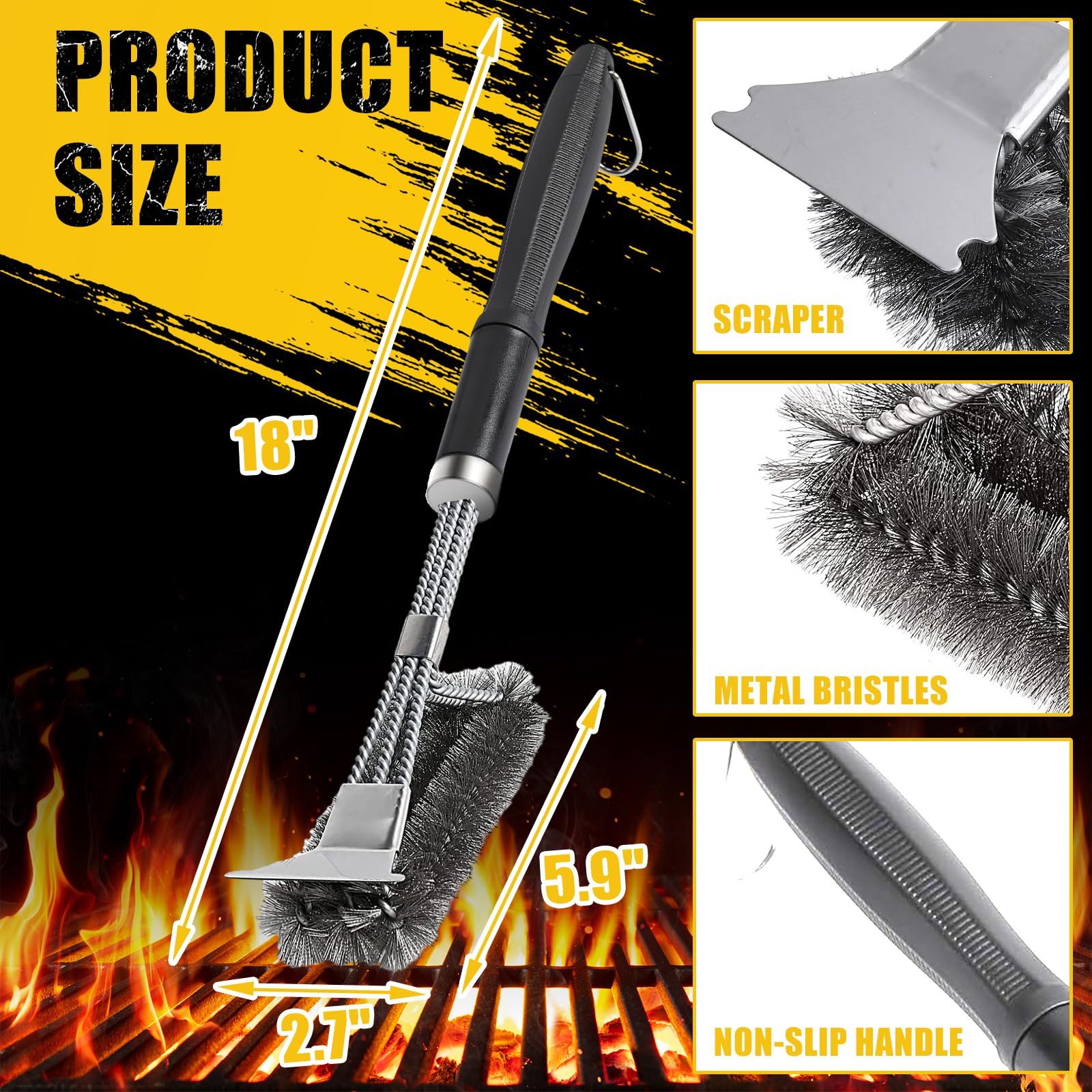 Close-up of LNVUF Grill Brush scraper and bristles