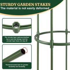 Close-up of LOMNYIY tomato cage showing metal core and plastic coating