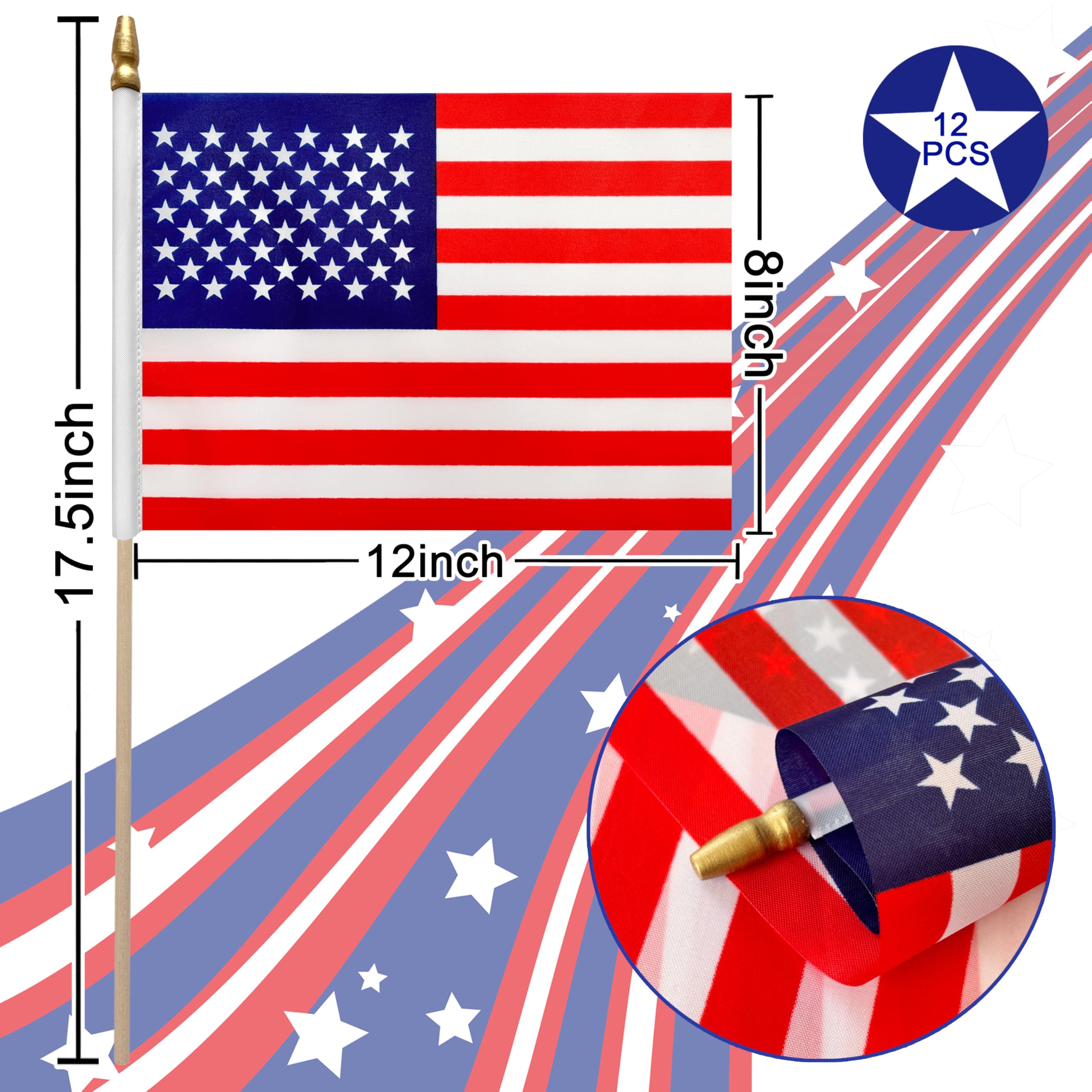 Close-up of LoveVC Mini USA Flag on wooden stick