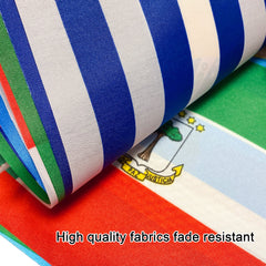 Close-up of LoveVC Spanish Flags on satin ropes