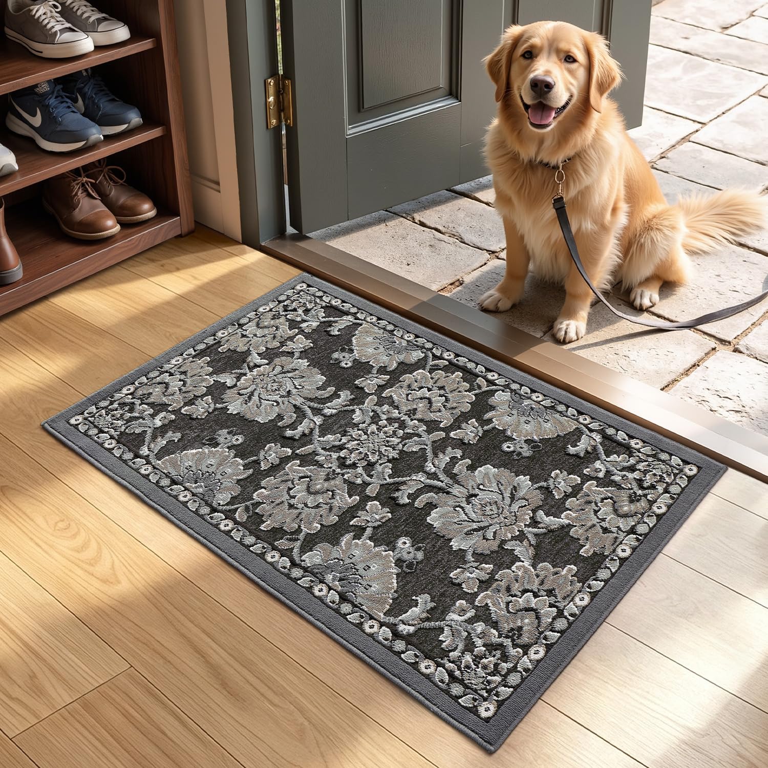 Close-up of LUMI Indoor Door Mat vintage jacquard texture