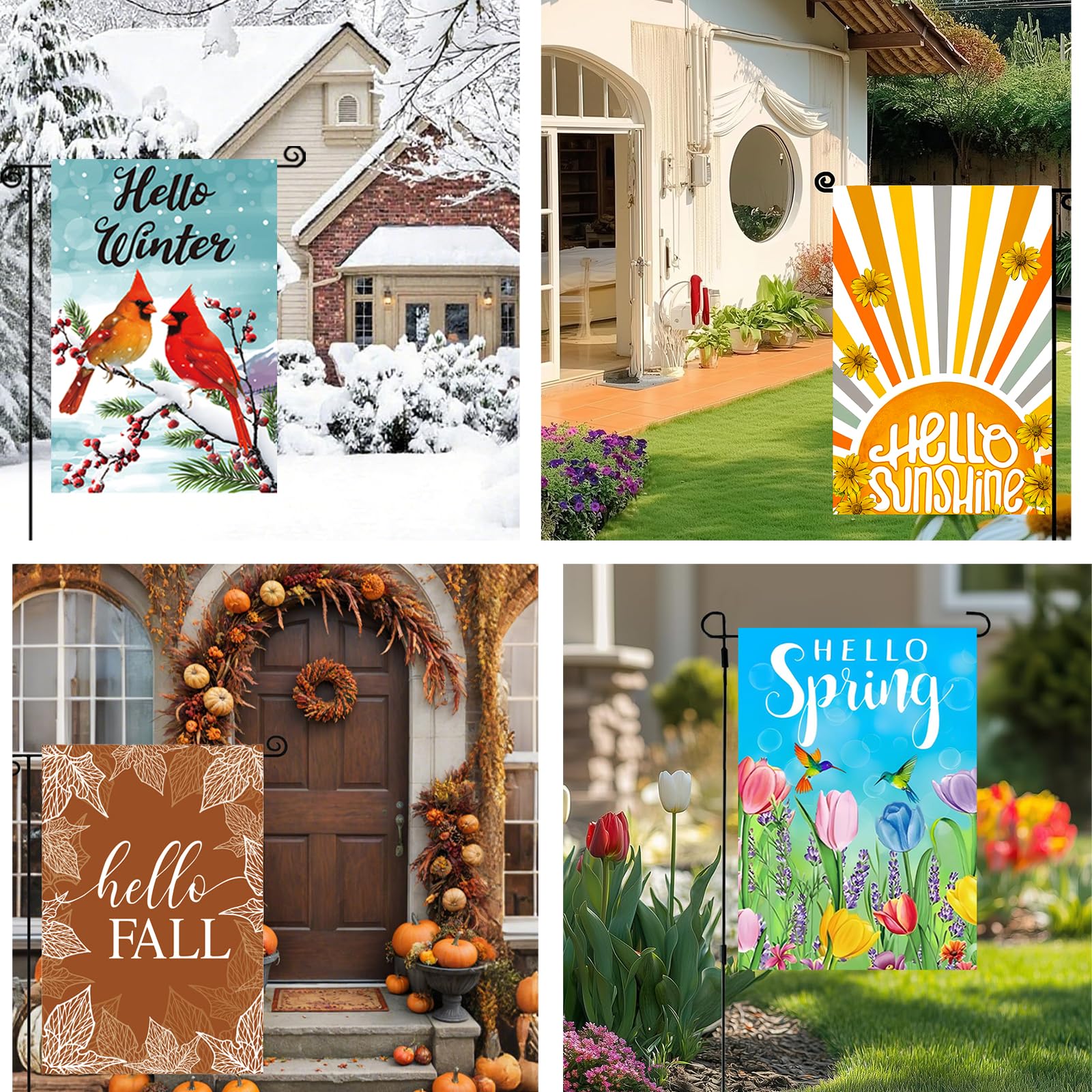 Close-up of Lumifan double-sided garden flag featuring spring theme