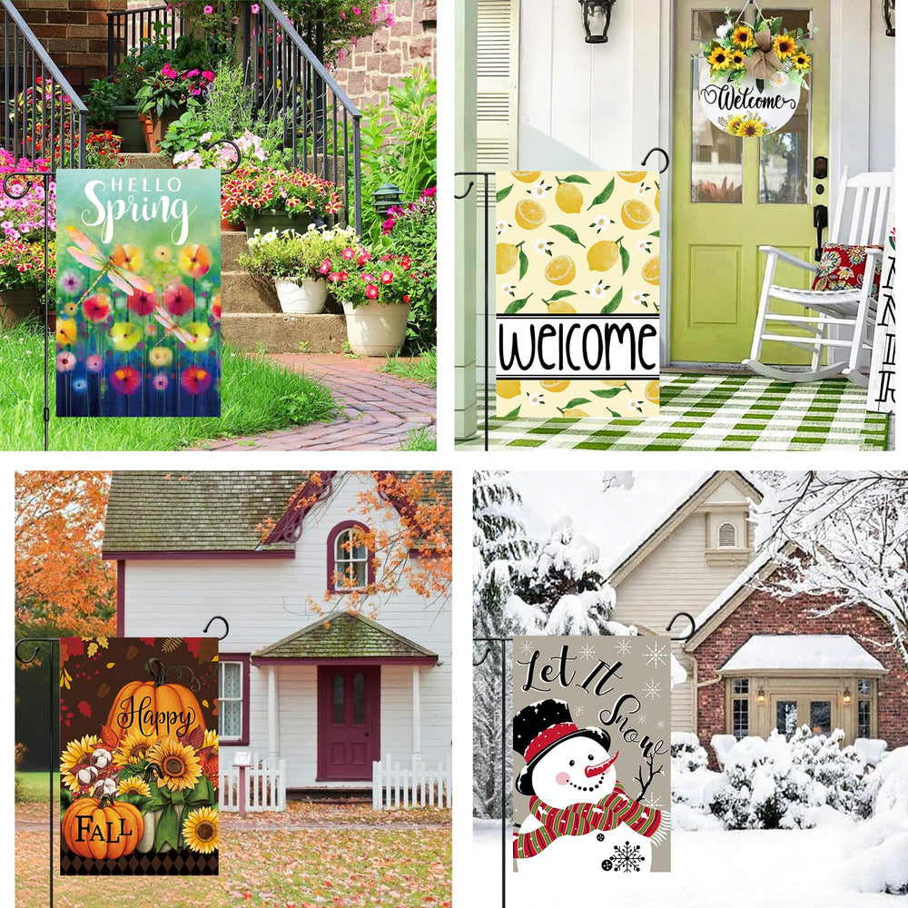 Close-up of Lumifan garden flag featuring spring theme