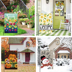 Close-up of Lumifan garden flag featuring spring theme
