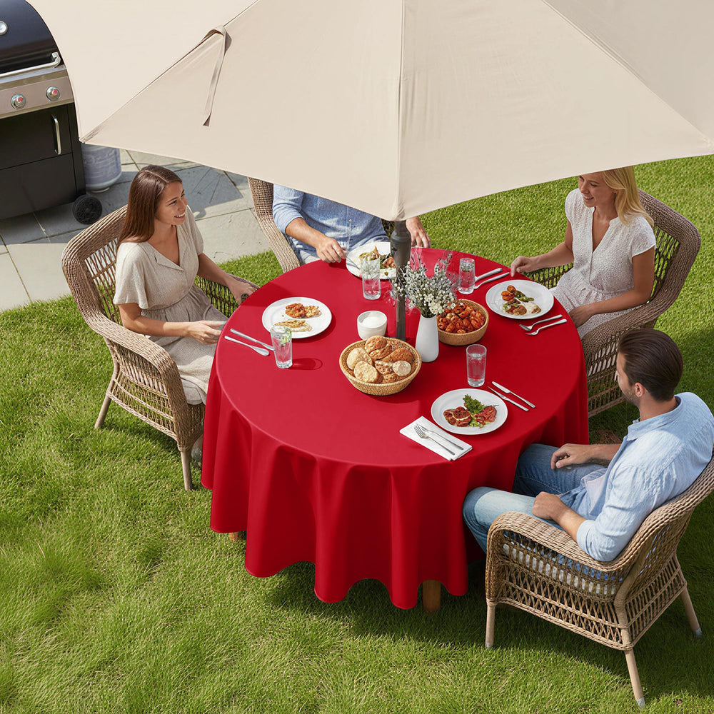Close-up of LUSHVIDA Round Tablecloth zipper and umbrella hole