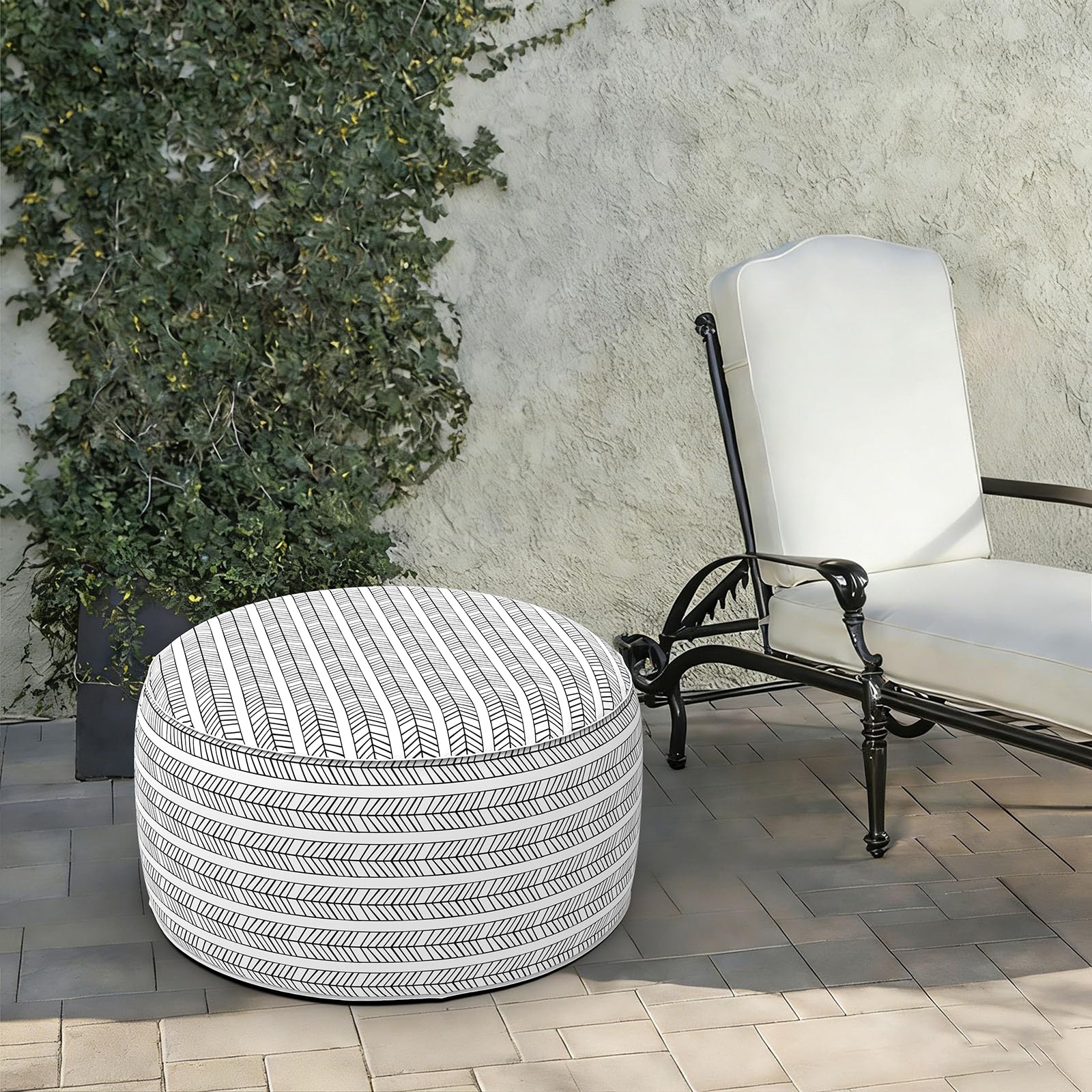 Close-up of LVTXIII Inflatable Ottoman Pouf showing fabric texture