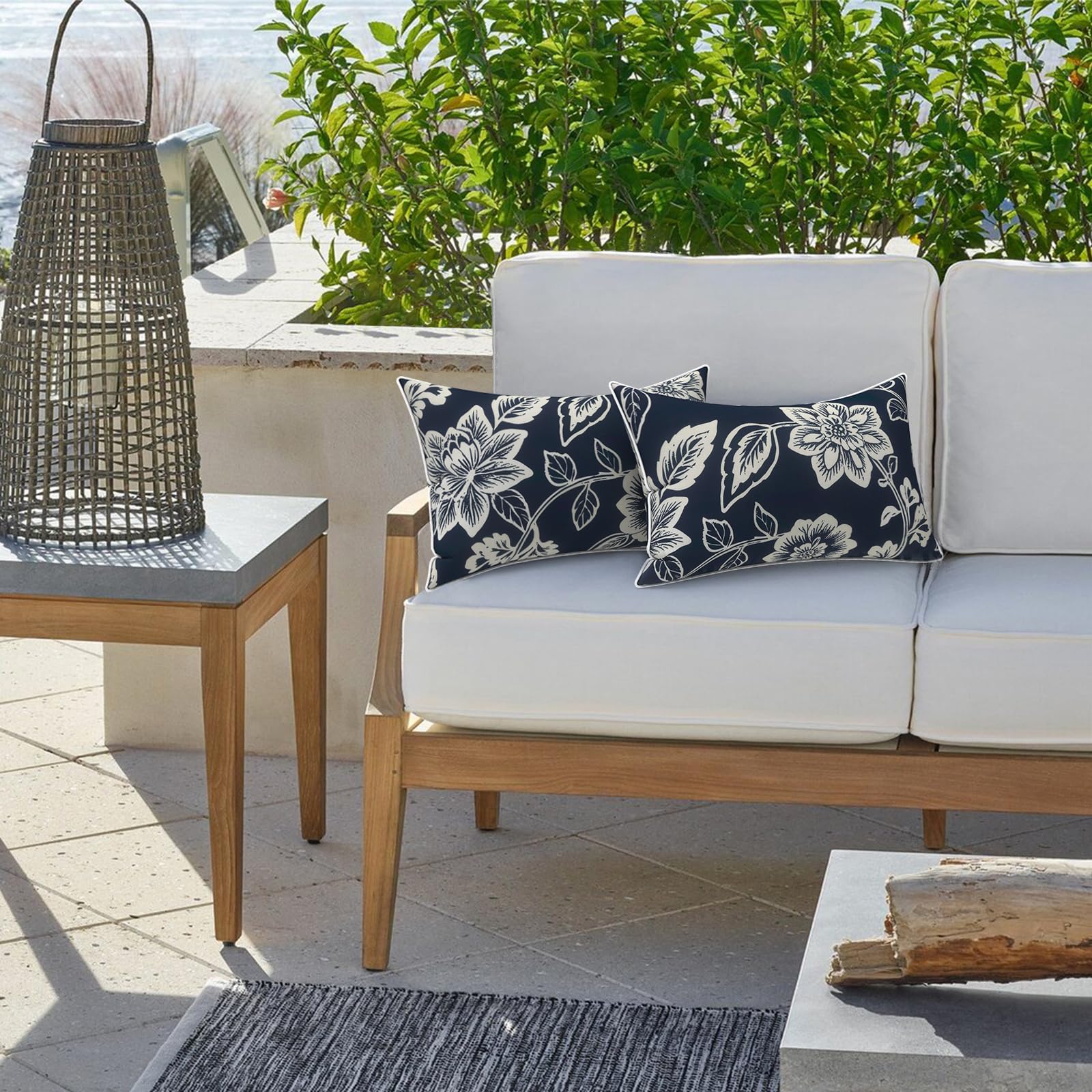 Close-up of LVTXIII lumbar pillow cover zipper and piping
