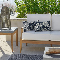 Close-up of LVTXIII lumbar pillow cover zipper and piping