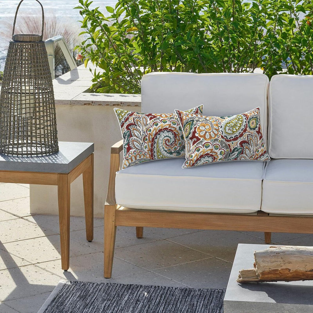 Close-up of LVTXIII Outdoor Lumbar Pillow Cover piping detail
