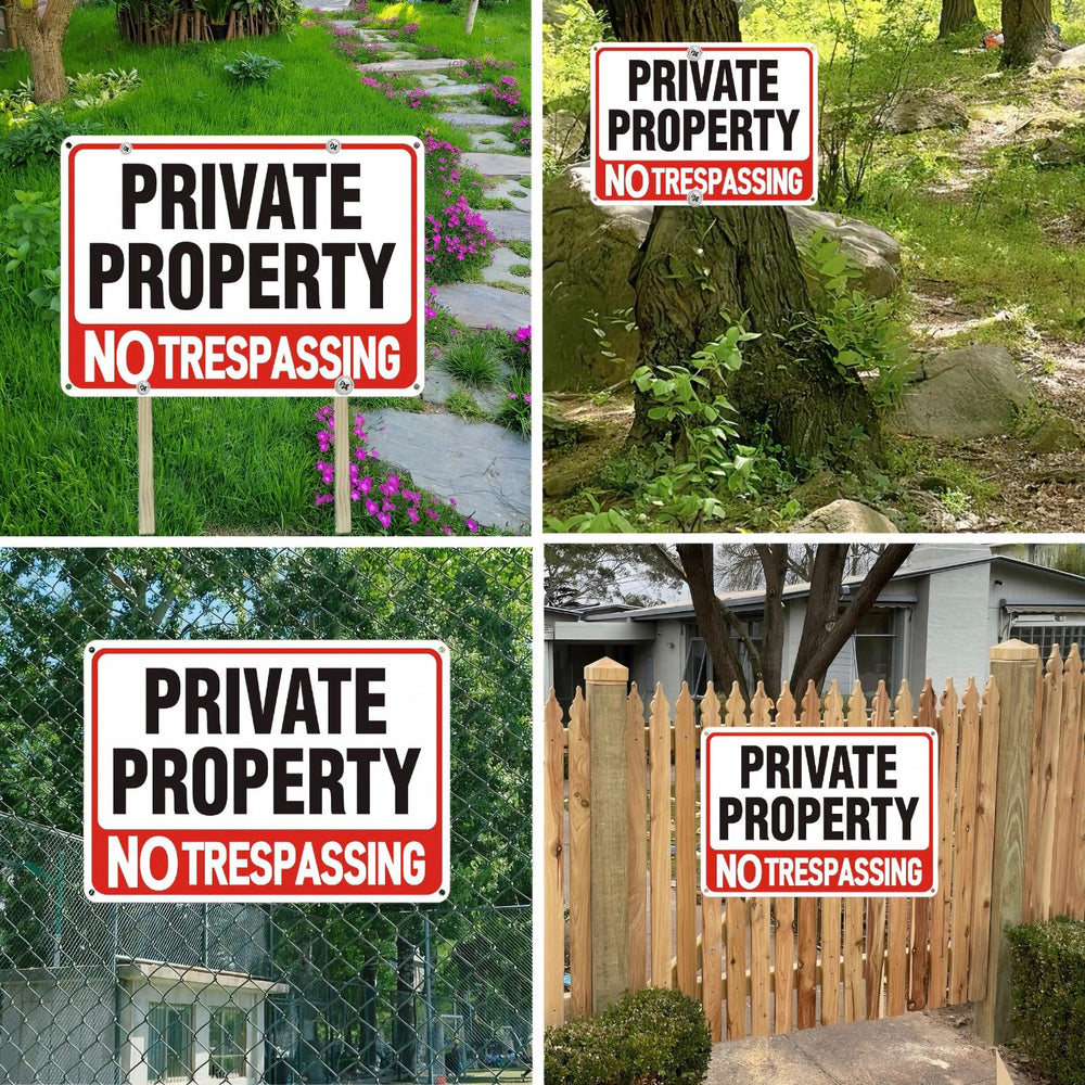 Close-up of Lykjdnz No Trespassing Sign clear lettering