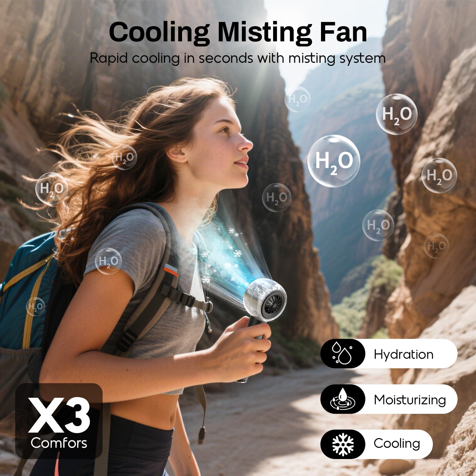 Close-up of MACMORE misting fan misting feature