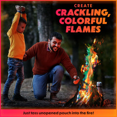 Close-up of Magical Flames fire packets with vibrant colors
