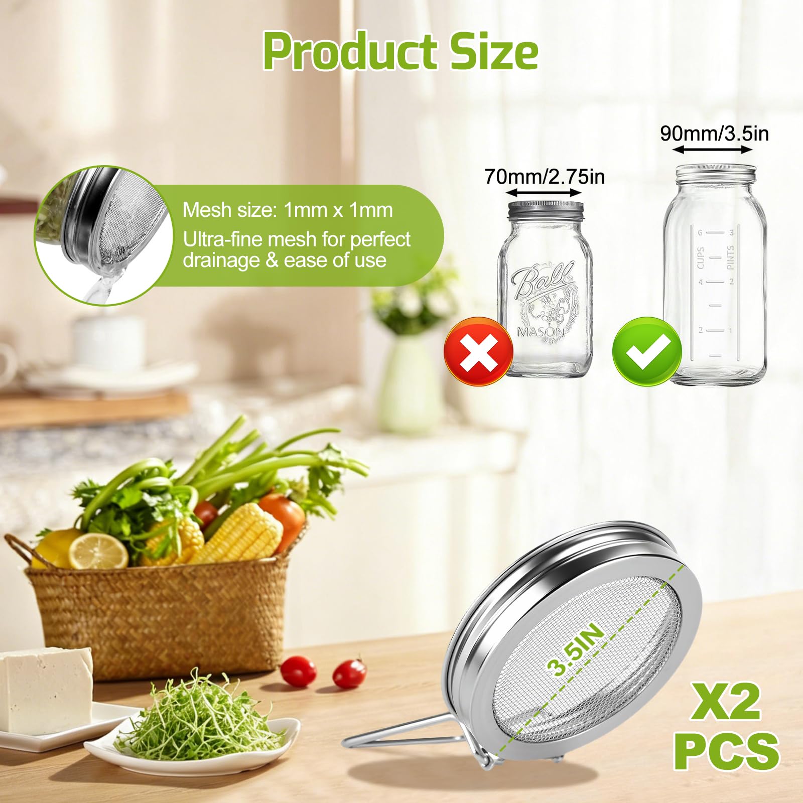 Close-up of Marinix stainless steel sprouting lid with fine mesh