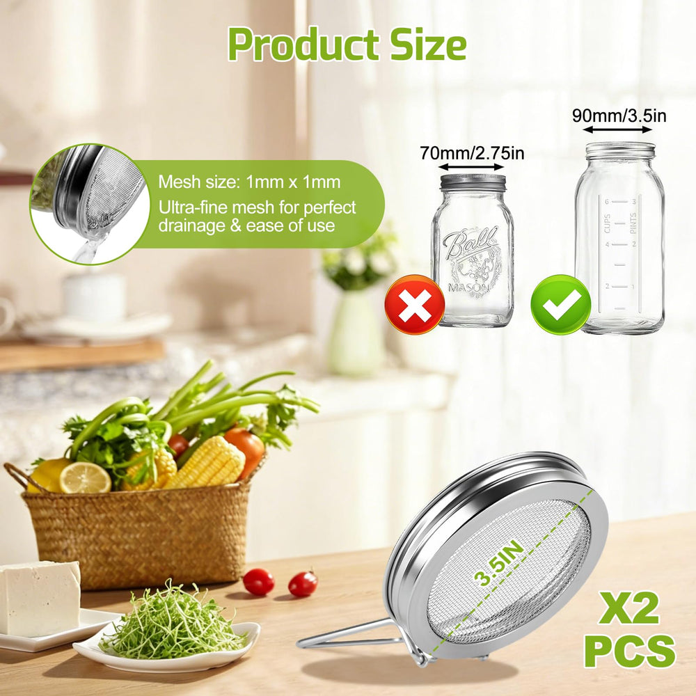 Close-up of Marinix stainless steel sprouting lid with fine mesh