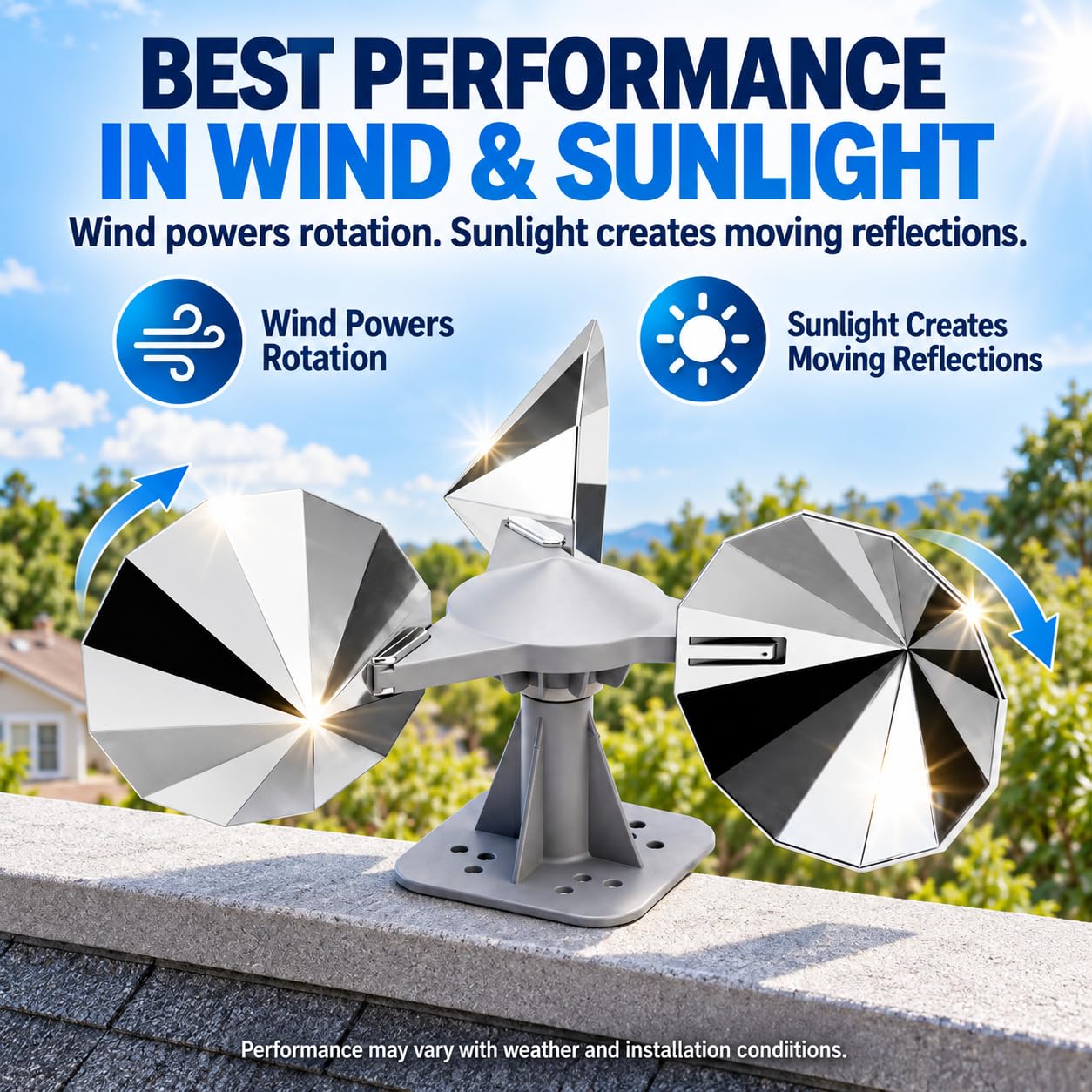 Close-up of MARKETTY Bird Scare Device's polygonal blades