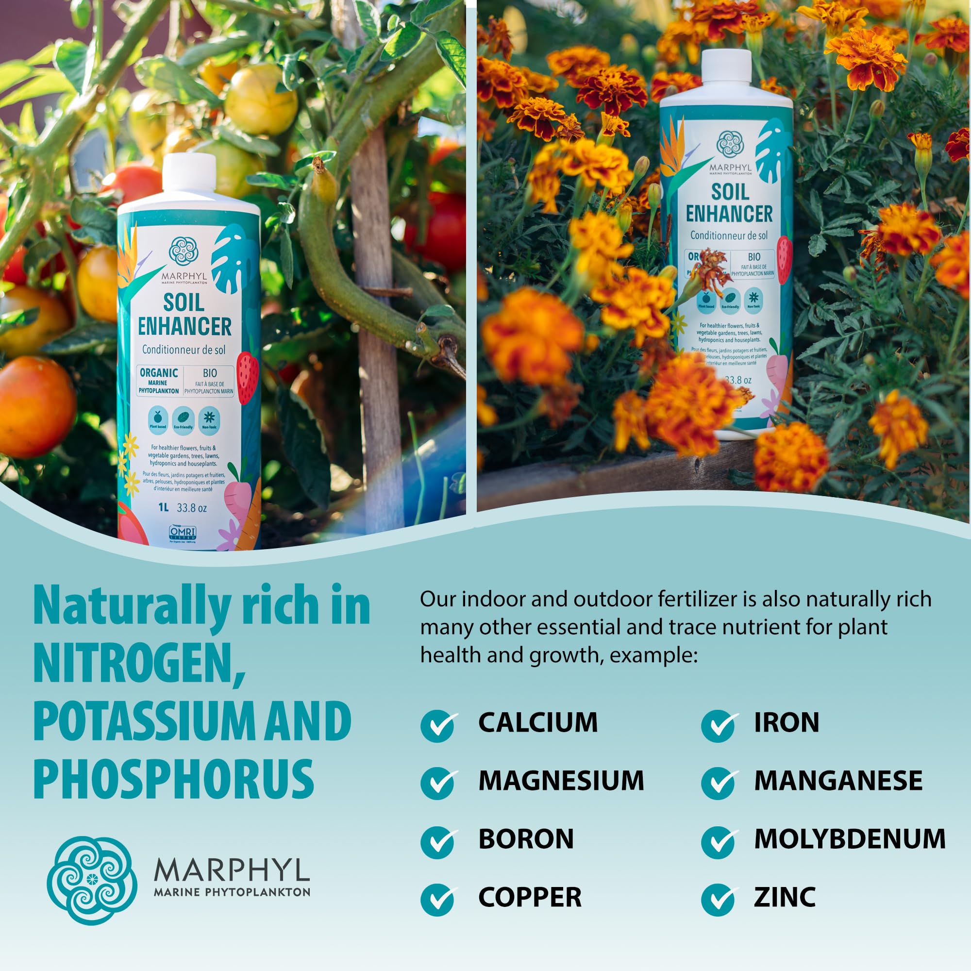 Close-up of MARPHYL organic fertilizer being applied to soil