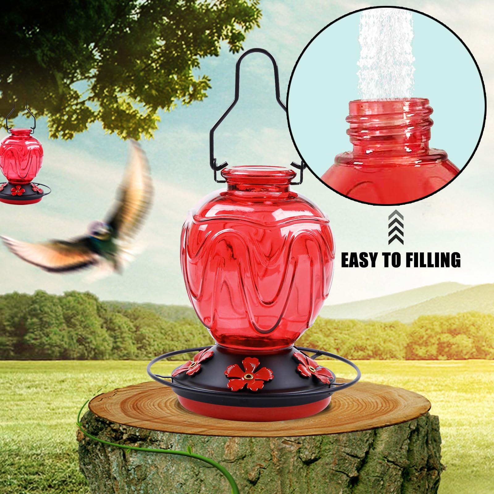 Close-up of MCHBF Hummingbird Feeder feeding ports
