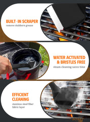 Close-up of MEKER Grill Brush built-in scraper