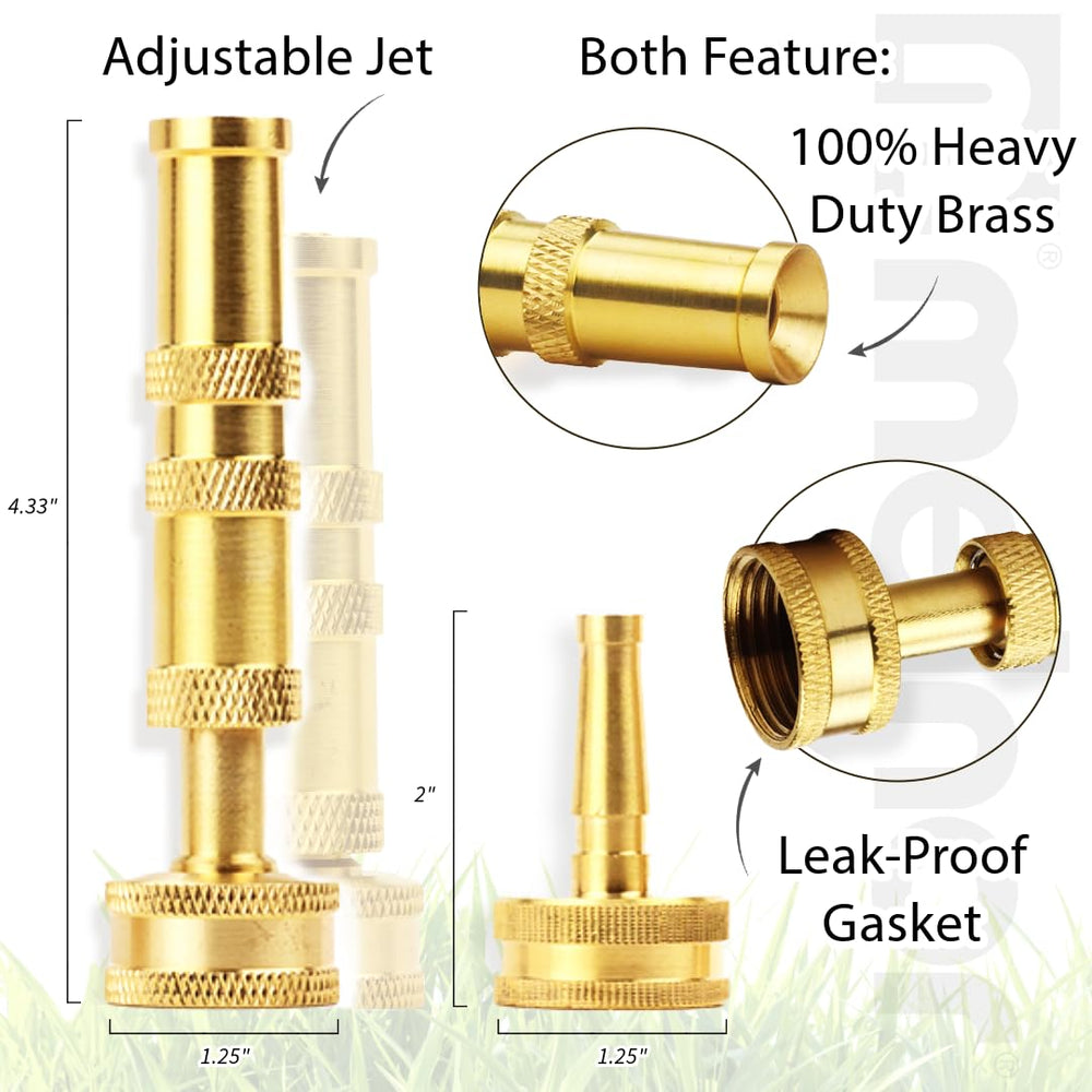 Close-up of Melnor adjustable nozzle with brass finish