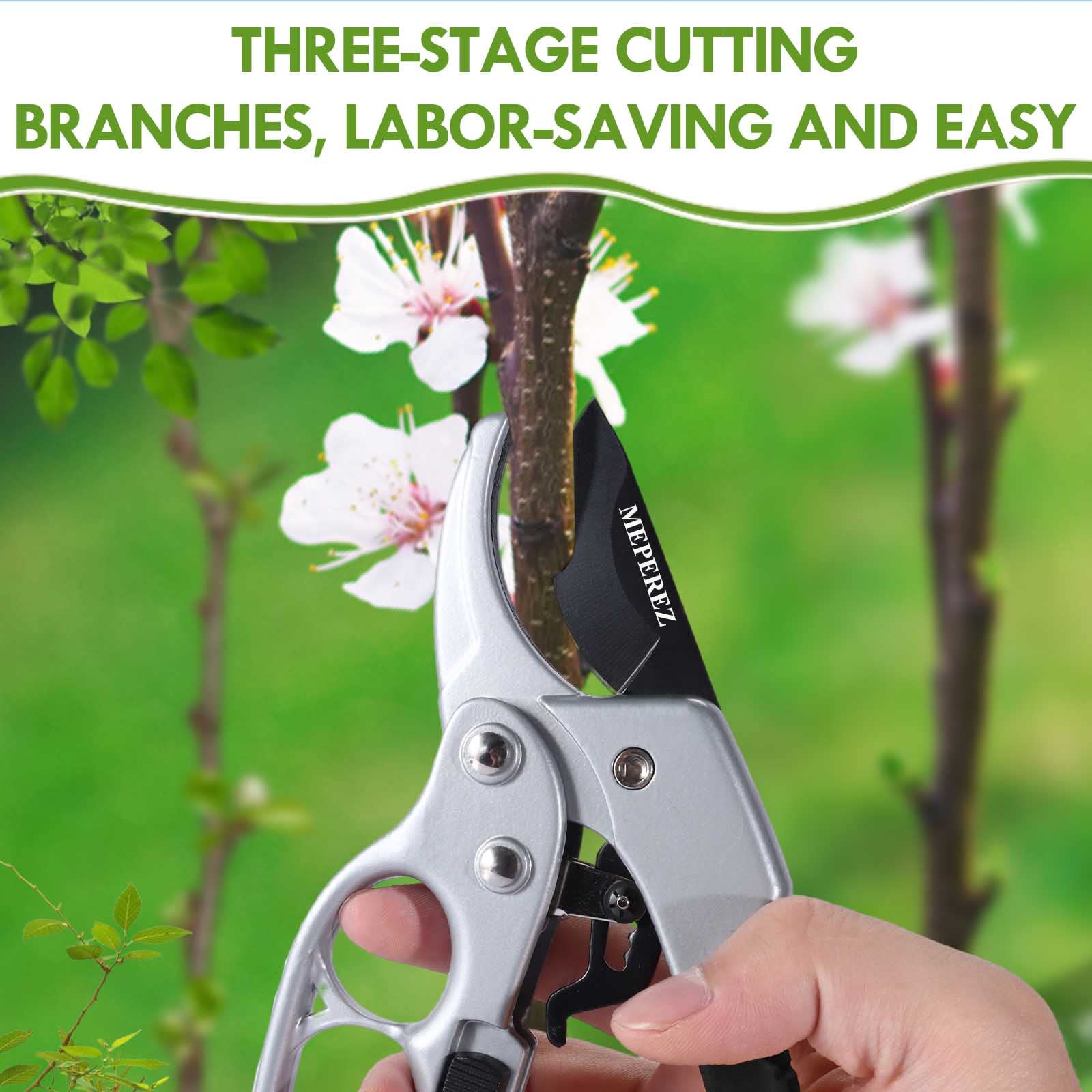 Close-up of MEPEREZ pruning shears sharp blades
