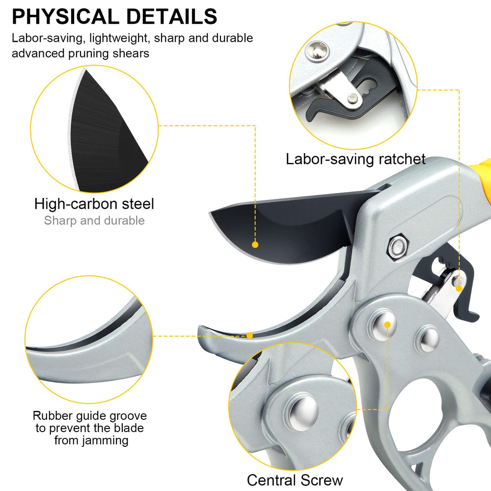 Close-up of MEPEREZ pruning shears showing the high carbon steel blade
