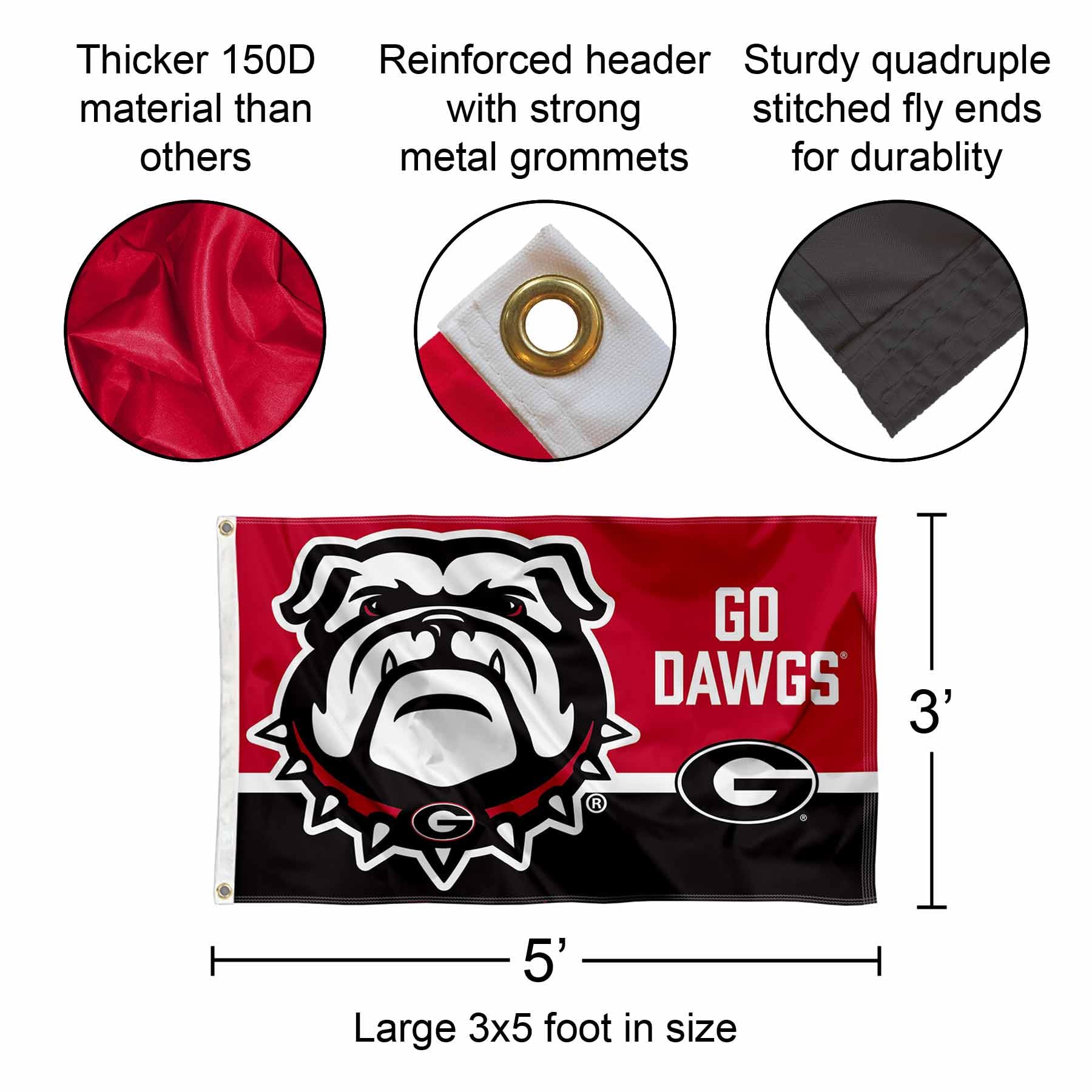Close-up of metal grommet on Georgia Bulldogs flag