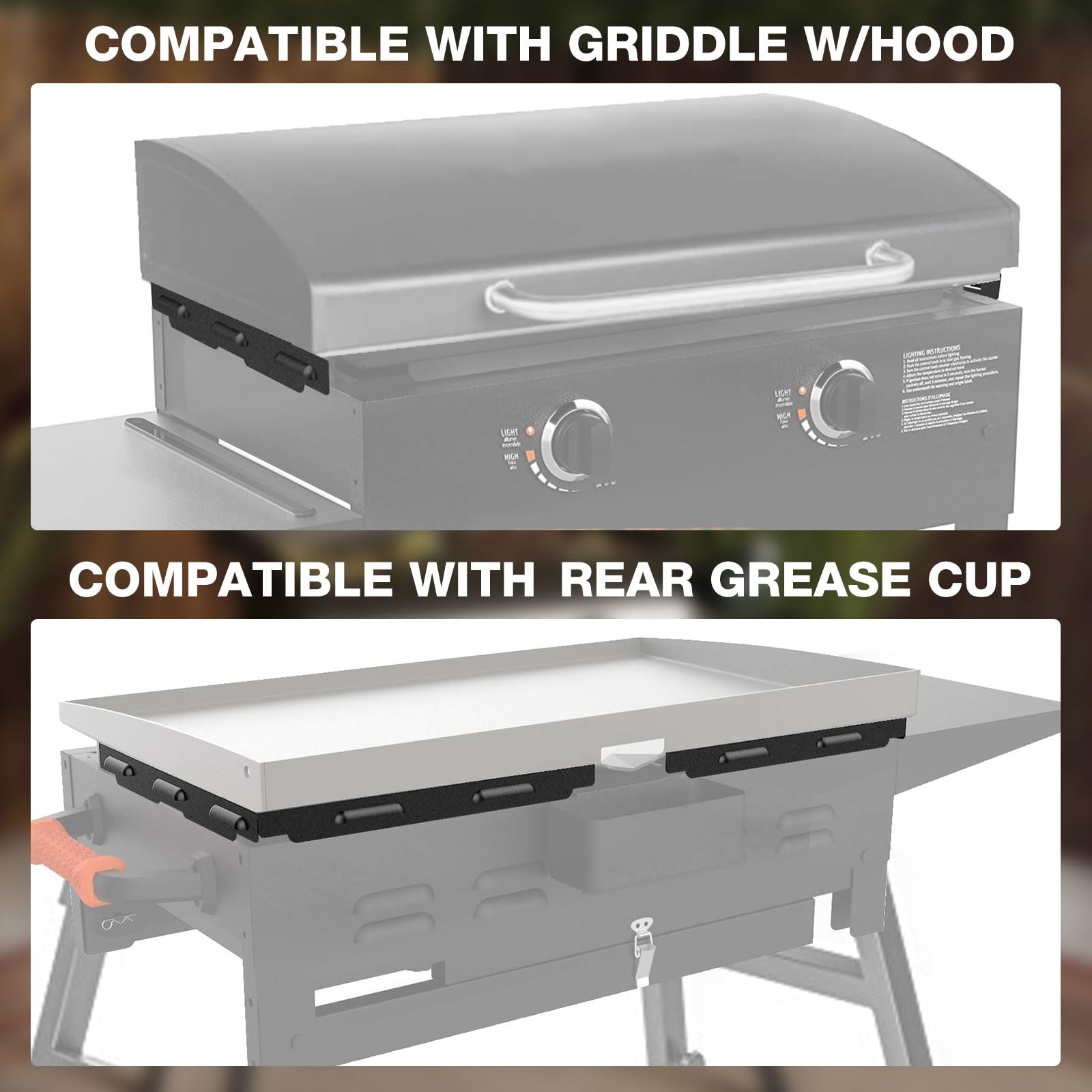 Close-up of MeWeBlue Wind Guards on Blackstone Griddle
