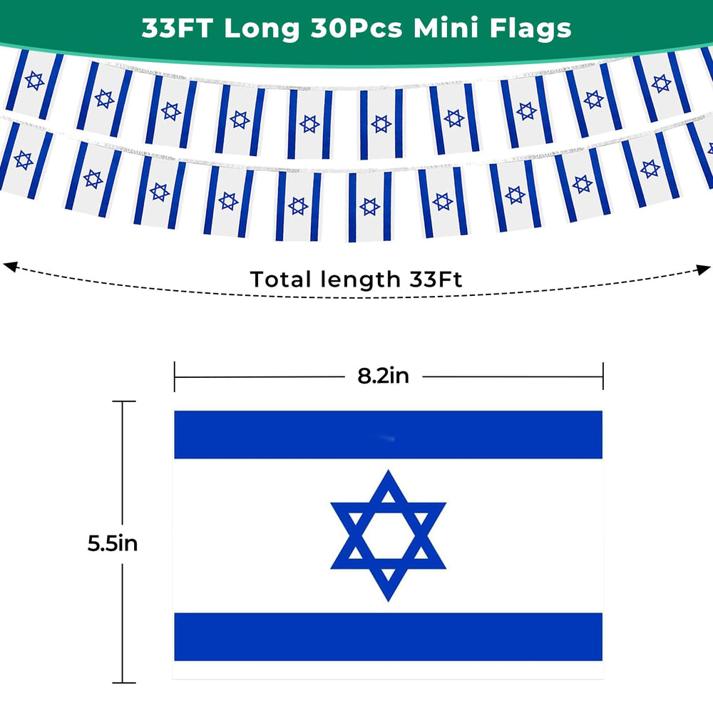 Close-up of mflagperft Israel mini flag on string