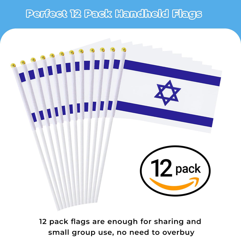 close-up of mflagperft Israeli flag with a 12-inch stick