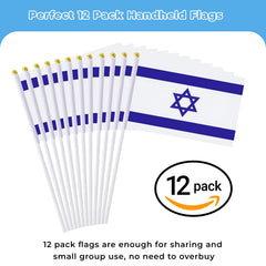 close-up of mflagperft Israeli flag with a 12-inch stick