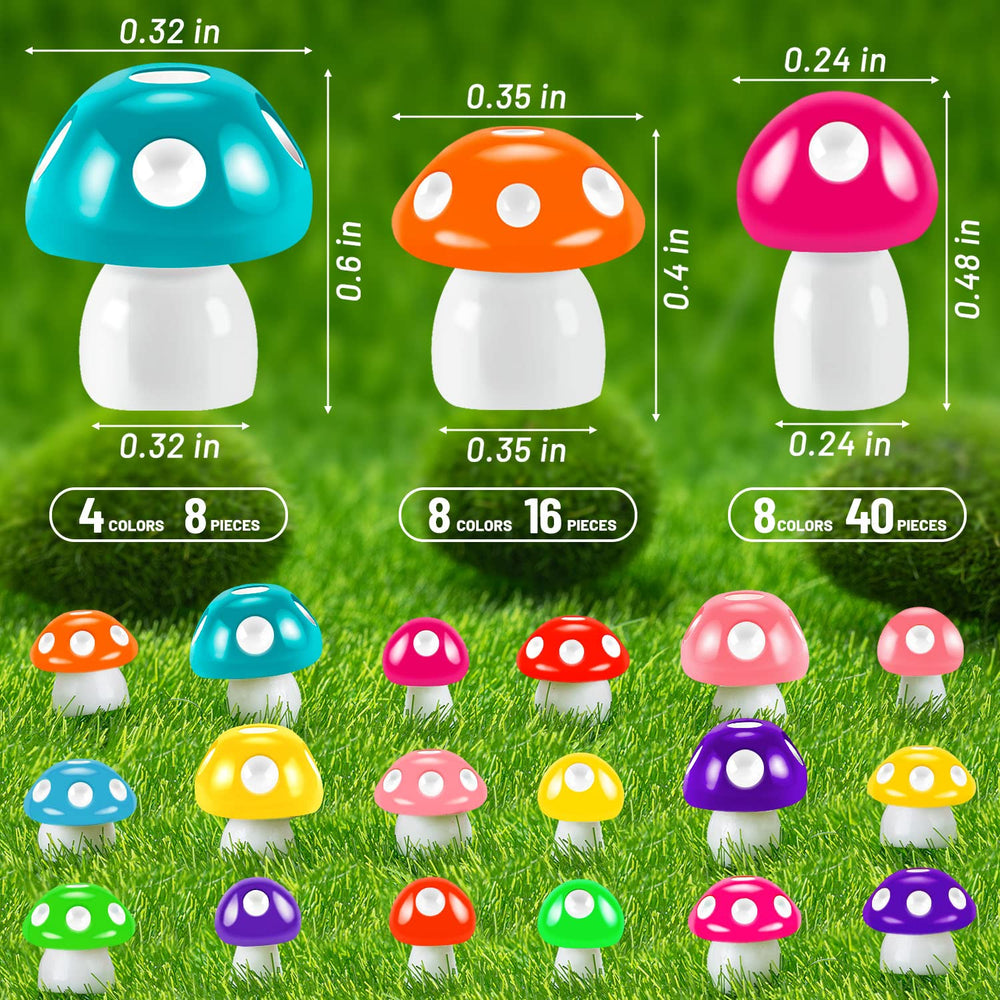 Close-up of MGZTTHW Tiny Mushroom Figurines showing vibrant colours